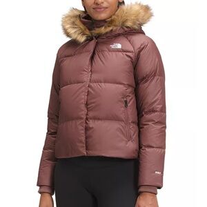 North Face brown Puffer detachable faux fur hood -cropped - double-layer